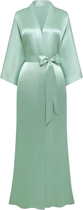PRODESIGN Satin Kimono Robe Women Long Silky Kimono Bathrobe Sleepwear Wedding Bridesmaid Robe