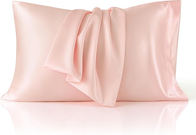 Bedsure Satin Pillowcases, Similar to Silk Pillow Cases Queen Size Set of 2, Pillow Case for Sleeping Women with Envelope Closure, Gifts for Women Men, Peach Pink, 20x30 Inches, 2pcs