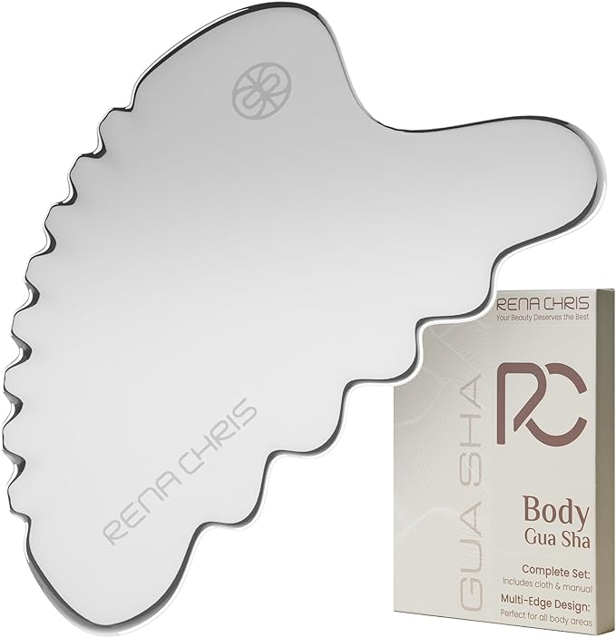 Rena Chris Body Gua Sha Tools, Stainless Steel Guasha Tool, Manual Massage Sticks for Jawline Sculpting and Puffiness Reducing, Whole Body Skin Care Massager (Silver)