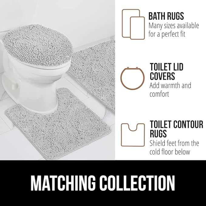 GORILLA GRIP Bath Rug Mat, Soft Absorbent Chenille, Quick Dry Microfiber Mats, Rubber Backing Washable Shower Floor Rugs, Bathmat Runner, US Designed Bathroom Home Decor Accessories 24x17 Light Gray