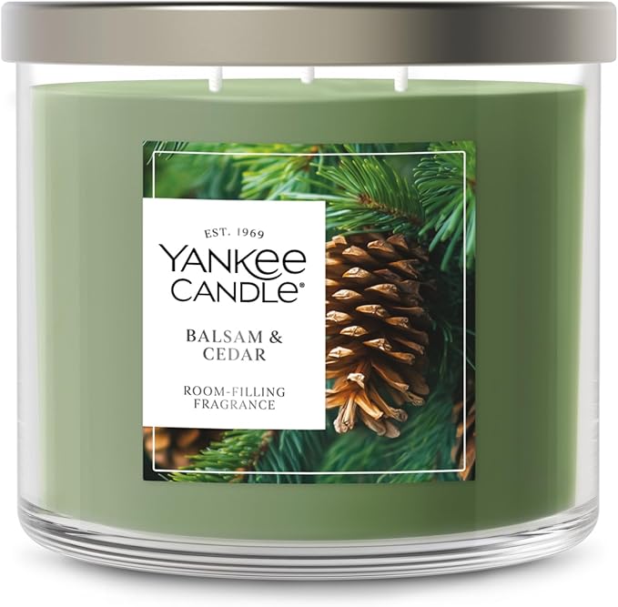 Yankee Candle Balsam and Cedar, Fall Scented Candle, 14.5oz 3-Wick Candle Jar with up to 40 Hours Burn Time, Giftable, Holiday