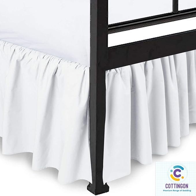 Ruffled Bed Skirt with Split Corners-Dust Ruffle - 16" Drop 100% Microfiber Soft,Sheen & Luxurious Look - Bed Skirts (White -Full)