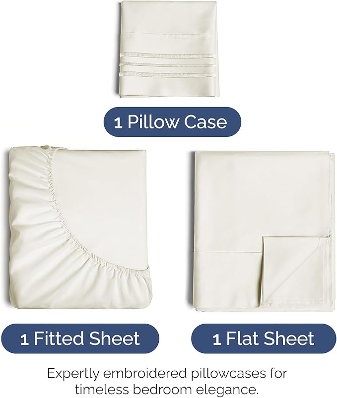 Twin Size 3 Piece Sheet Set - Extra Soft, Breathable And Cooling Sheets - Hotel Luxury Durable Bed Sheets for Women & Men - Deep Pockets, Easy-Fit & Wrinkle-Free Sheets - Ivory Oeko-Tex Bed Sheet Set