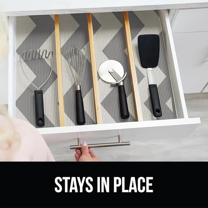 GORILLA GRIP powerGRIP Drawer Shelf and Cabinet Liner, Thick Strong Hold, Non-Adhesive Liners Protect Kitchen Cabinets and Cupboard, Bathroom Drawers, Easy Install, Breathable Mat, 17.5"x20', Chevron