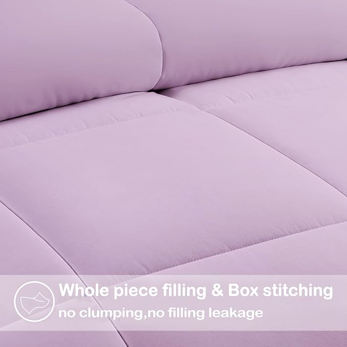 EASELAND King Size Down Alternative Comforter - Quilted Duvet Insert for All Seasons, Soft Lightweight with Corner Tabs, Summer Winter Warm Bedding, Lavender 90x102 Inches