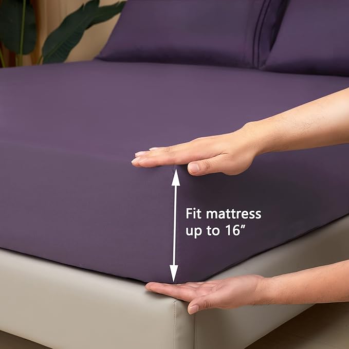 Mejoroom Twin Sheet Set - Hotel Collection Twin Sheets - Bedding Sheets & Pillowcases with Deep Pocket Fitted Sheet, Breathable, Wrinkle & Fade Resistant - 3 Piece(Purple)