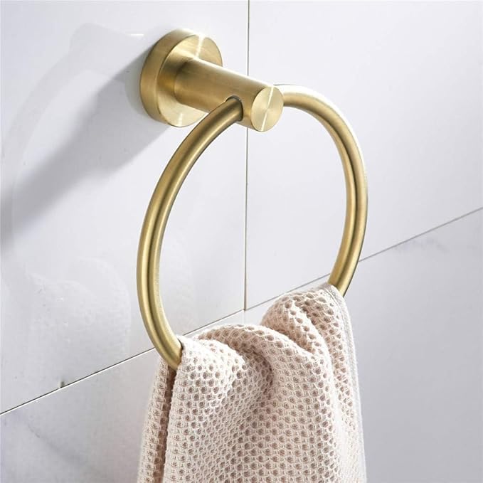 WINCASE Gold Toilet Paper Holder Towel Ring, Brushed Gold Bathroom Hardware Set, Hand Towel Holder Toilet Paper Roll Holder Wall Mount, Rustic Farmhouse Rustproof Stainless Steel 2 Pieces