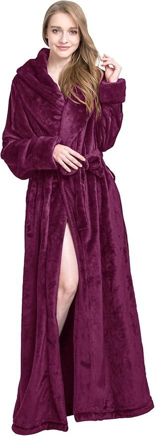 Women's Plush Robe Extra Long Robe with Pockets Thicken Soft Warm Bathrobe