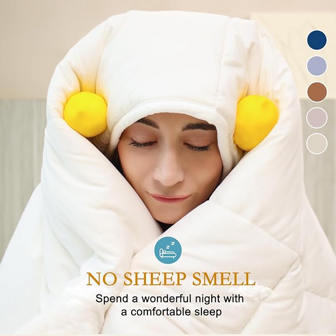 YOUR MOON Luxurious All Season Wool Comforter Queen Size, 100% Natural Australian Wool Filling, Hypoallergenic Comforter Duvet Insert, Noiseless Cotton Shell (White)