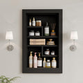 Solid Wood 14 X 24 Recessed Medicine Cabinet,3-Tier, Medicine Cabinet Organizer,Wall Niche, Bathroom Wall Cabinet, Recessed Bathroom Cabinet, Bathroom Cabinet with Storage Black