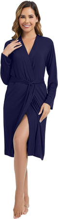 WiWi Women's Robe Long Sleeve Bathrobe with Pockets Soft Kimono Spa Lightweight Robes Bamboo Viscose Loungewear S-XXL