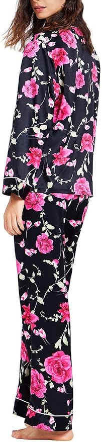 Lonxu Silk Satin Womens Pajama Sets Button Down Sleepwear Loungewear XS~3XL