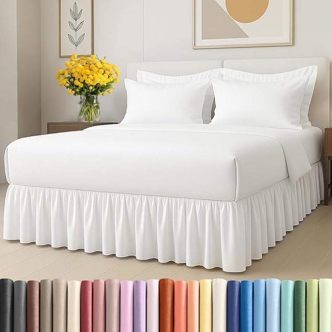 Bedskirt Queen Size Ruffle - 15 inch Drop Dust Ruffle Bed Skirt with Platform - Ultra-Soft, Easy Fit, Premium Hotel Quality - Wrinkle, Fade & Shrink Resistant - for Women, Men, Kids and Teens - White