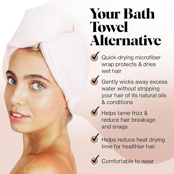 Kitsch Microfiber Hair Towel Wrap for Women - Super Absorbent Hair Drying Towel - Quick Dry, Anti-Frizz - for Long & Short, Wet & Curly Hair - Blush
