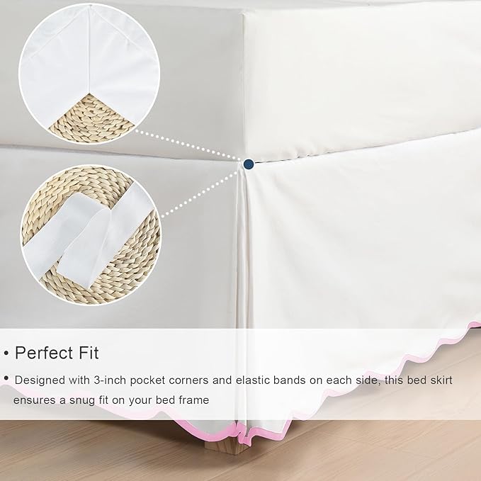 HIG Off-White Chic Twin XL Bed Skirt - Easy Fit Scallop Edge Pleated Bedskirts, 14 Inch Drop Anti-Slip Dust Ruffle, Thick Fabric for Enhanced Privacy, Pre-Washed for Long-Lasting Use(N60022)