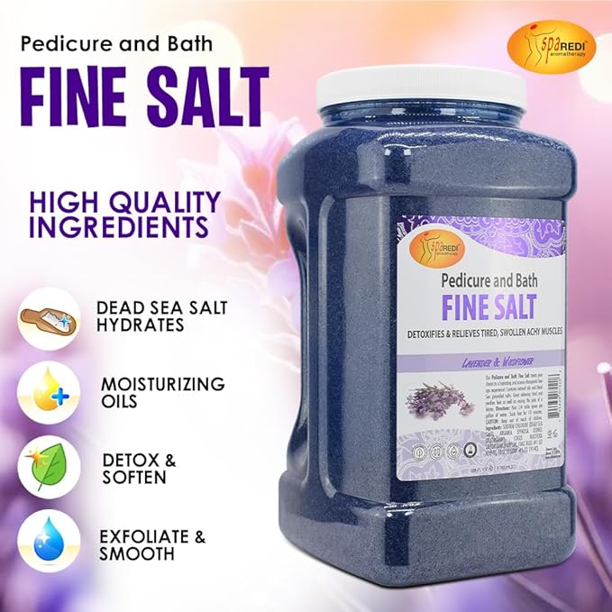 SPA REDI - Detox Foot Soak Pedicure and Bath Fine Salt, Lavender and Wildflower, 128 Oz - Made with Dead Sea Salts, Argan Oil, Coconut Oil, and Essential Oil, Hydrates, Softens and Moisturizes