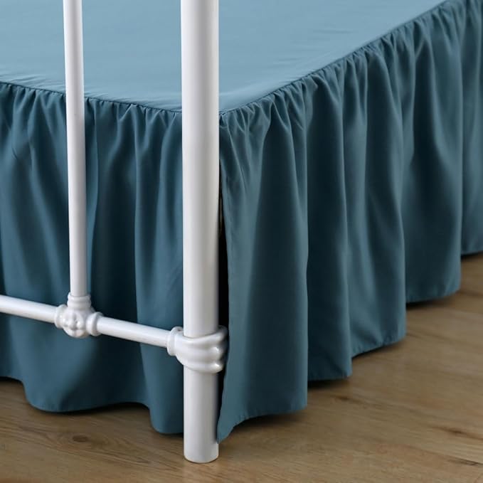 Bed Skirt King Size Ruffled Bed Skirts with Split Corners, 18 Inch Drop Dust Ruffle Bed Skirt with Platform, Teal Blue, King - 18" Drop