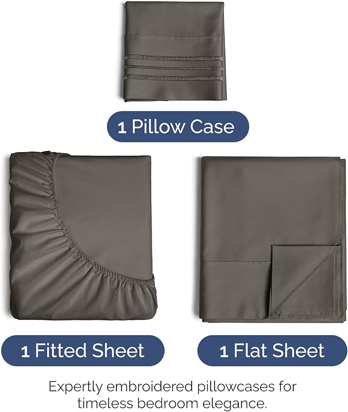 Twin XL Size 3 Piece Sheet Set - Extra Soft, Breathable & Cooling - Hotel Luxury Durable Bed Sheets for Women & Men - Deep Pockets, Easy-Fit & Wrinkle-Free - Cool Brown Oeko-Tex
