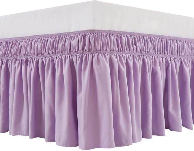 MEILA Wrap Around Bed Skirt Three Fabric Sides Elastic Dust Ruffled 18 Inch Tailored Drop,Easy to Install Fade Resistant-Light Purple, Queen/King