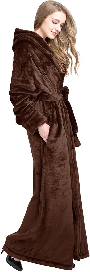 Women's Plush Robe Extra Long Robe with Pockets Thicken Soft Warm Bathrobe