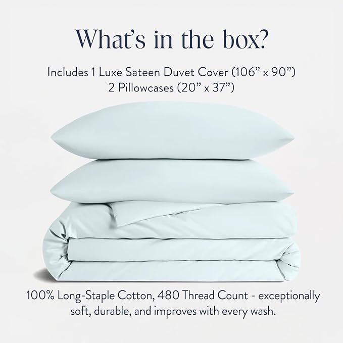 Brooklinen Luxury Sateen Duvet Cover Set - 100% Cotton, King/California King Size in Sky - Includes 1 Duvet Cover and 2 King Pillowcases - Best King/Cali King Duvet Covers