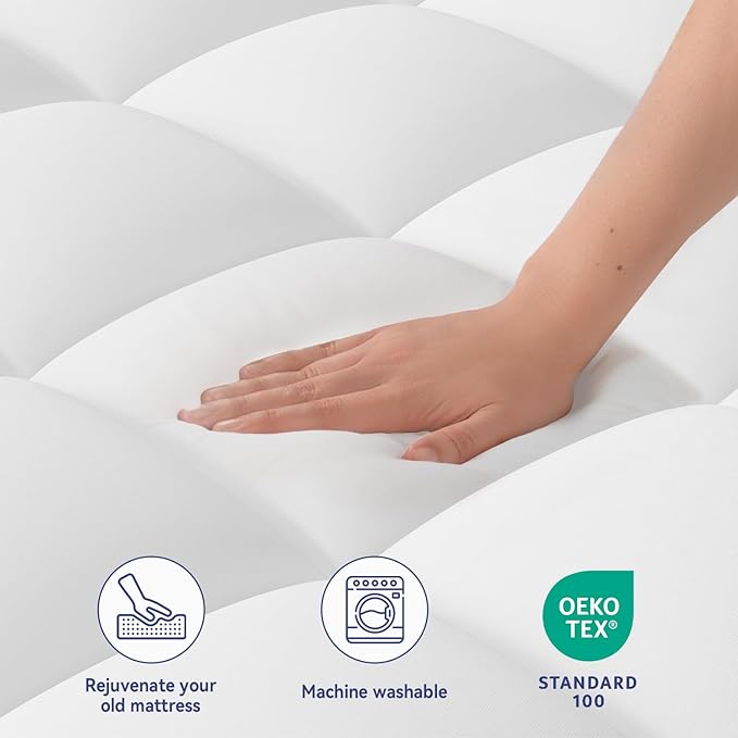 ELEMUSE RV Short Queen Mattress Topper for Back Pain, Extra Thick Mattress Pad Cover, Plush Soft Pillowtop with Elastic Deep Pocket, Overfilled Down Alternative Filling