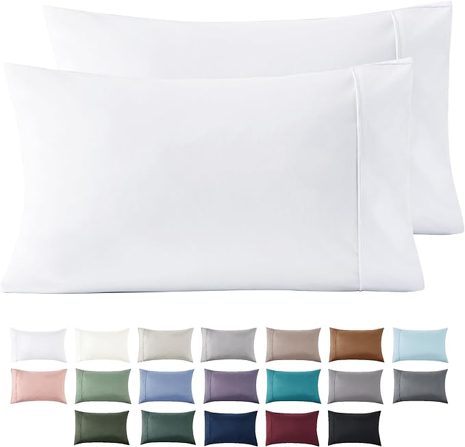 Bedsure Queen Pillow Cases Set of 2 - White Brushed Microfiber Pillowcase 2 Pack, Super Soft Pillowcase, Pillow Case Covers with Envelope Closure, Wrinkle, Fade and Stain Resistant, 20x30 Inches
