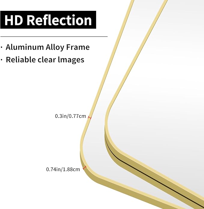55"x36" Gold Bathroom Mirror, Large Rectangle Mirror, Rectangular Wall Mirror, Rounded Corner Vanity Mirror with Aluminum Metal Frame for Bathroom Bedroom Living Room Horizontal/Vertical