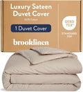Brooklinen Luxury Sateen Duvet Cover - 100% Cotton, King/California King Size in Pebble with Extra-Long Corner Ties and Button Closure - Best King/Cali King Duvet Covers