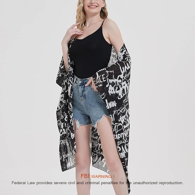 Women's Bohemian Floral Chiffon Beach Cover up Swimsuit Kimono Summer Swimwear Cardigans