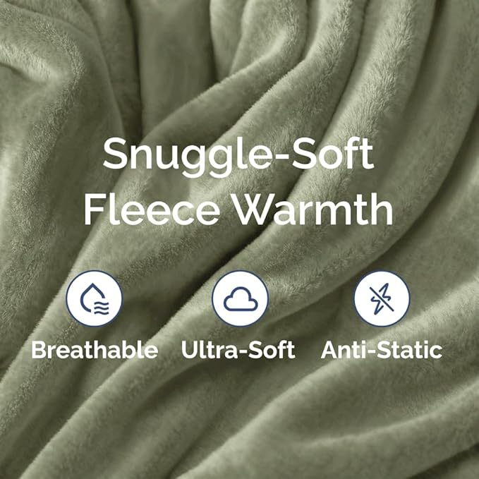 Ultra Soft Fleece Blanket Queen Size - Flannel Fleece Luxury Queen Blanket - Lightweight for Couch Bed Chair - Thick, Warm and Breathable - All Season Cozy Fuzzy, Anti-Static Microplush Bedding, Olive