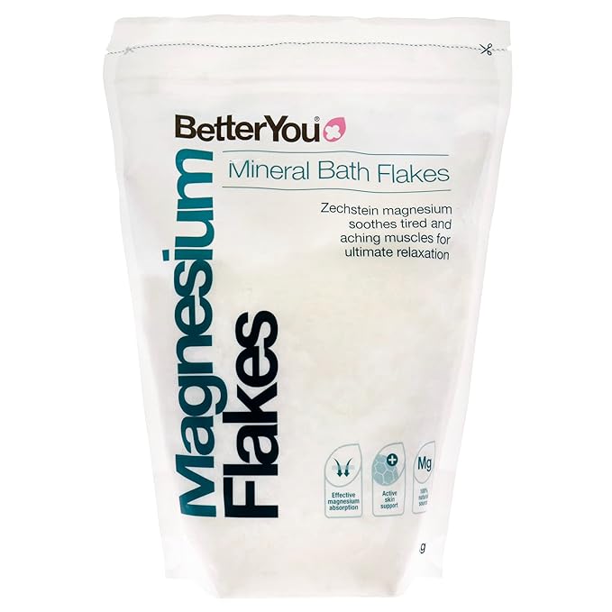 BetterYou Magnesium Mineral Bath Flakes - Mineral Bath Salts with Magnesium Chloride - Foot Bath or Body Bath Soak - Safe On Sensitive Skin - 2.3 lb