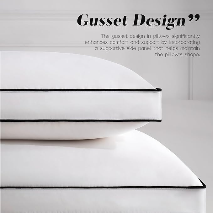 Feather Down Pillows King Size Set of 2 with Gusset, Luxury Hotel Collection Bed Pillow 2 Pack, Down Surrounded Pillows for Sleeping, Soft for Side, Back Sleepers 20x36 in.