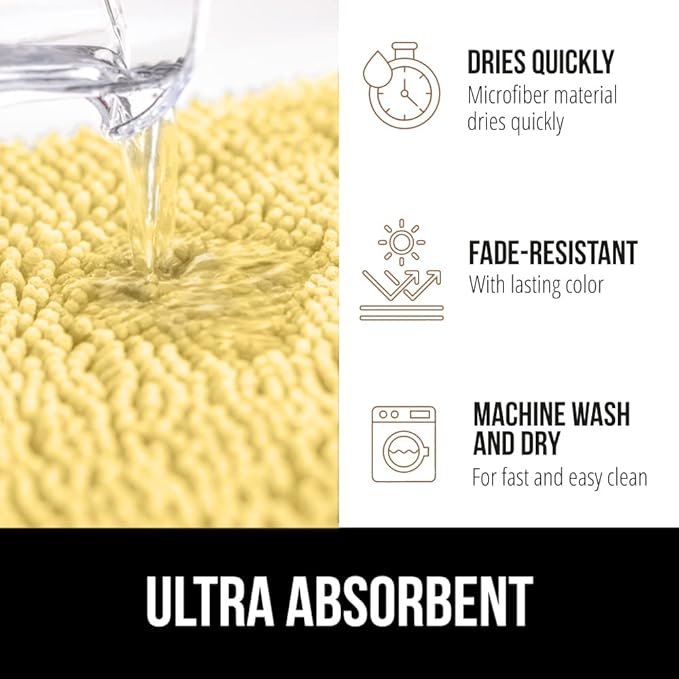 GORILLA GRIP Bath Rug Mat, Thick Soft Absorbent Chenille, Quick Dry Microfiber Mats, Rubber Backing Washable Shower Floor Rugs, Bathmat Runner, US Designed Bathroom Home Decor Accessories 24x17 Yellow