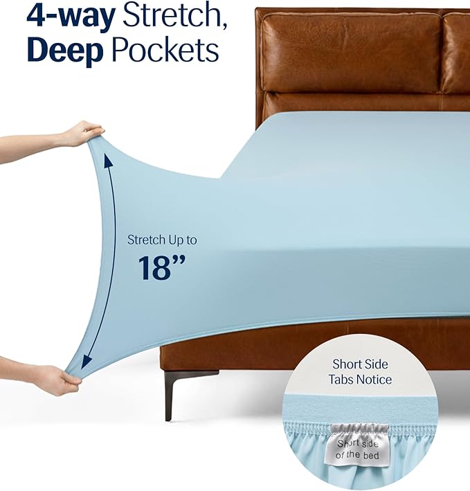 REST® Evercool®+ Cooling Sheet Set, Cali King Size, Light Blue, Breathable Bed Sheets for Hot Sleeper and Night Sweats, with Pillowcases, with Ionic+ Self-Cleaning Silver Yarn for Sensitive Skin, 4PCS