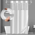 YellyHommy Stall No Hook Shower Curtain with Snap in Fabric Liner Set Less Time White Waffle Shower Curtain for Bathroom 75" L x 60" W