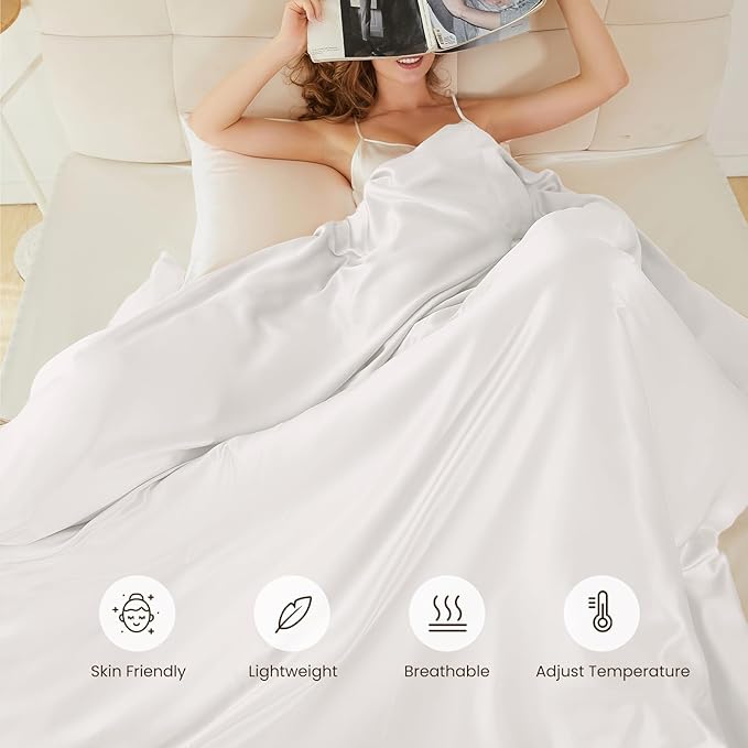THXSILK 100% Pure Mulberry Silk Duvet Cover Set 3 Piece, 6A+ Grade Luxury Soft Bedding Silk Sheets for Hair and Skin, 1 Pcs Comforter Cover with 2 Zippered Pillowcases (Cream White, Cal. King)