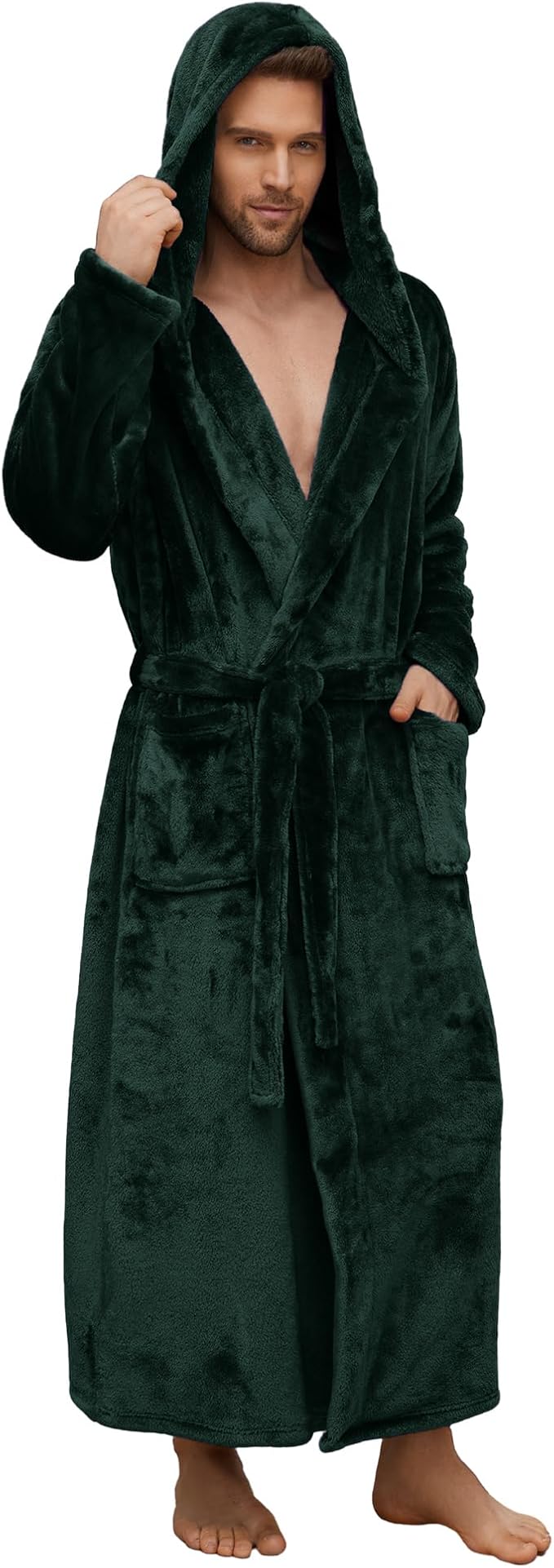 U2SKIIN Mens Robe with Hooded, Full Length Thickened Plush Robe Big and Tall Bathrobe