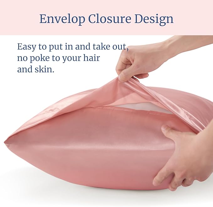 BEDELITE Satin Pillowcase for Hair and Skin, Super Soft Similar to Silk Pillow Cases 4 Pack with Envelope Closure, Cooling Pillowcases for Women Men (20"x40" King Size, Rose Pink)