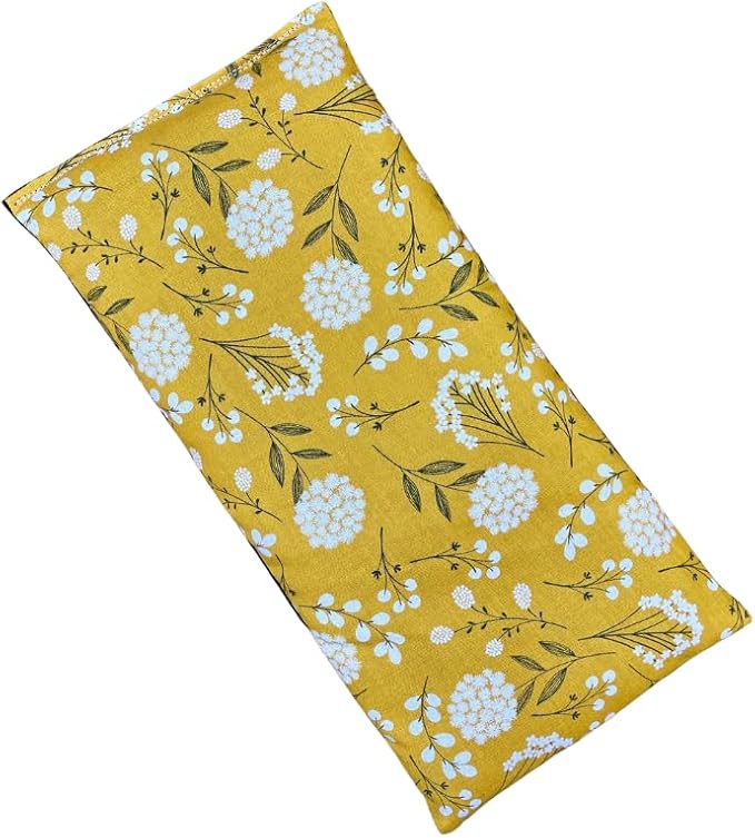 Large Microwave Heating Pad with Flax Seed, Scented or Unscented, Good for Back Pain or Cramps, Moist Heat Therapy or Ice Pack, Microwavable Bean Bag, 6" x 12" (Mustard Floral, Peppermint)