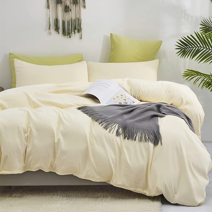 KAREVER Light Yellow Comforter Set Twin Off White Bedding Set Girls Beige Breathable Ivory Bedding Set Women Soft Off White Twin Ivory Bedding Comforter Set