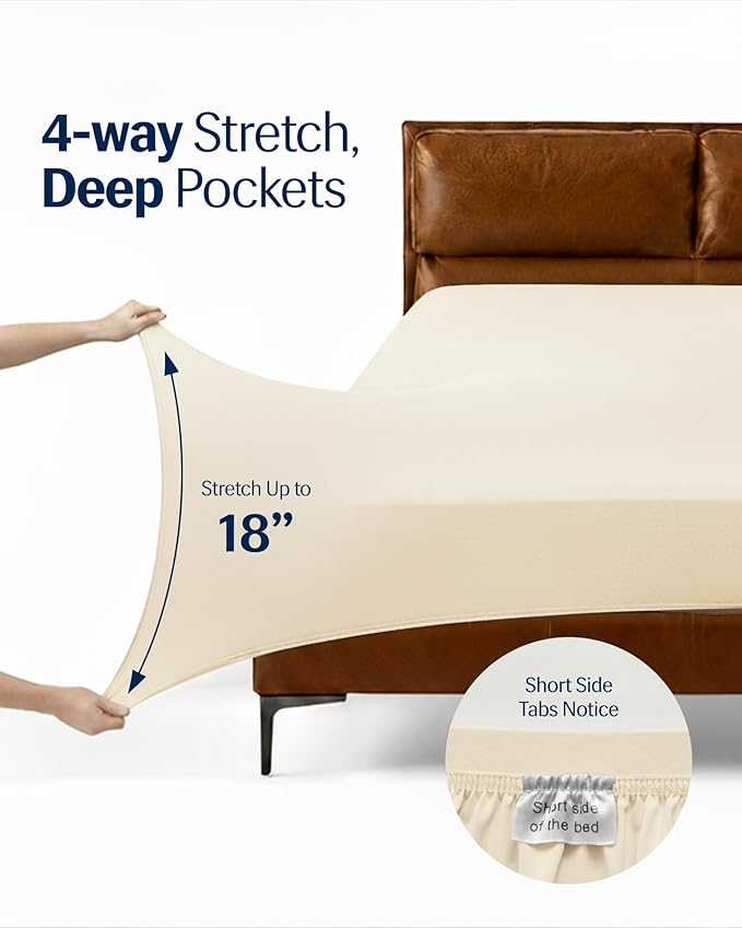 REST® Evercool®+ Starter Sheet Set, Queen, Ivory, Breathable Bed Sheets for Hot Sleeper and Night Sweats, with Pillowcases, with Ionic+ Self-Cleaning Silver Yarn for Sensitive Skin, 3PCS No Flat Sheet