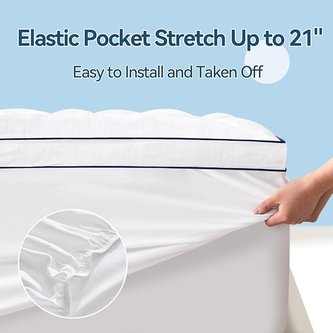 ABENE Mattress Topper for Back Pain Relief, Extra Thick Mattress Pad Pillowtop, Soft Cotton Cover with 8"-21" Deep Pocket, 1300gsm Overfilled Down Alternative Filling (Cotton White, Twin)