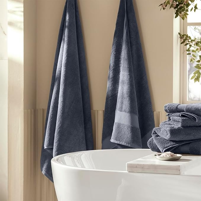 BOLL & BRANCH Plush Bath Sheet Set - Mineral - 6 Piece - Includes 2 Oversized Bath Sheets, 2 Hand Towels & 2 Washcloths - 100% Organic Cotton - Ultra Soft & Luxurious - Quick Absorbing