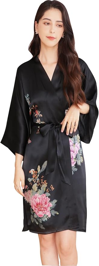 women's 100% silk kimono, short bathrobe pajamas, kimono pajamas