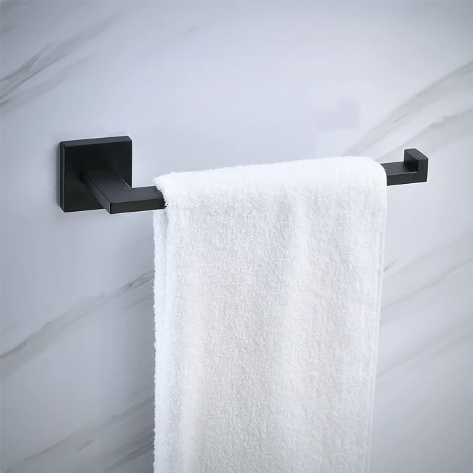 Matte Black Bathroom Accessories Hardware Set 2 Pieces, Toilet Paper Holder + Hand Towel Holder, Wall Mounted Towel Ring Towel Bar, SUS304 Stainless Steel, SHUNLI