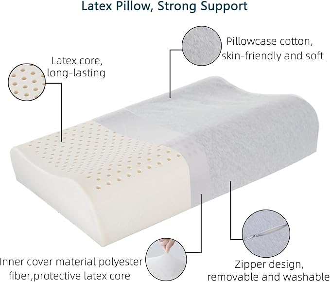 Nature Latex Foam Pillows, Cervical Pillow for Neck and Shoulder Pain Relief, Ergonomic Contour Bed Pillow, Medium Firm for Side Sleep Stomach Sleeping and Back Sleeper(23.6"×15.7"×3.7"/4.5")