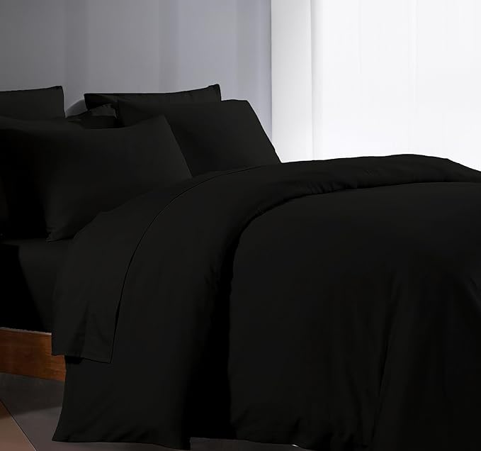 Queen Size Duvet Cover Set For Comforter 1000 Thread Count 100% Egyptian Cotton Long Staple Quilt 1 Duvet Cover 2 Pillow Shams Solid Pattern Silky Soft, Breathable Cover Set 3 Piece Set(Black)