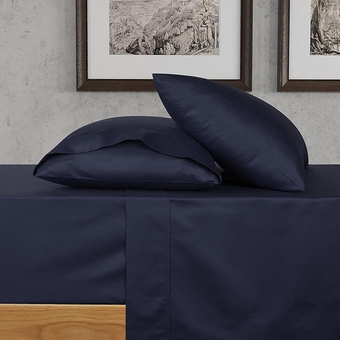 URBANHUT 700 Thread Count Full Size Egyptian Cotton Sheets, 4Pc Sheet Set Soft Luxury Bed Sheets for Full Size Bed, Sateen Weave Hotel Sheets, 14'' Elasticized Deep Pocket - Navy Blue