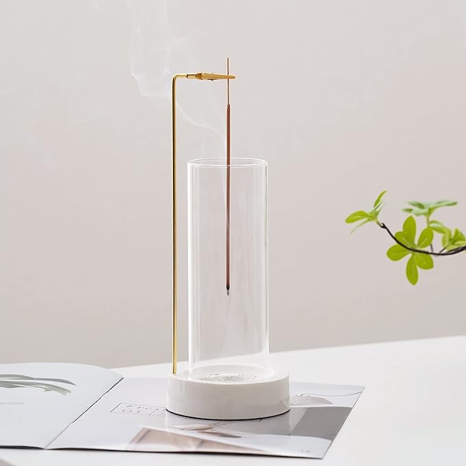 CEREMONY Incense Holder, Ceramic Incense Holder for Sticks with Glass Ash Catcher,Incense Burner for Meditation Yoga Spa Room Decor